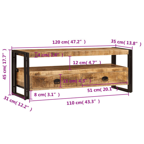 vidaXL Έπιπλο Τηλεόρασης 120 x 35 x 45 εκ. από Μασίφ Ξύλο Μάνγκο