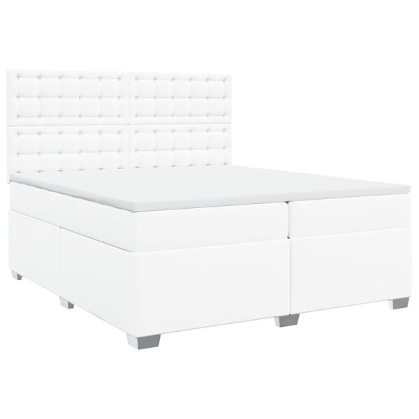vidaXL Κρεβάτι Boxspring με Στρώμα Λευκό 200x200 εκ. Συνθετικό Δέρμα