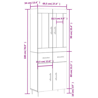 vidaXL Ντουλάπι Καπνιστή Δρυς 69,5x34x180 εκ. από Επεξεργασμένο Ξύλο