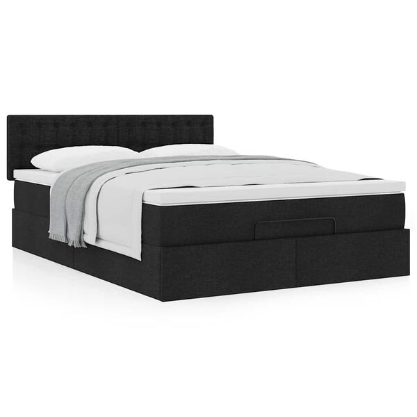 vidaXL Οθωμανικό κρεβάτι με στρώμα Μαύρο 140x190cm Ύφασμα