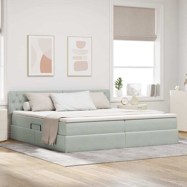 vidaXL Κρεβάτι Αποθήκης με στρώμα Ανοιχτό γκρι 200 x 200 cm Βελούδο