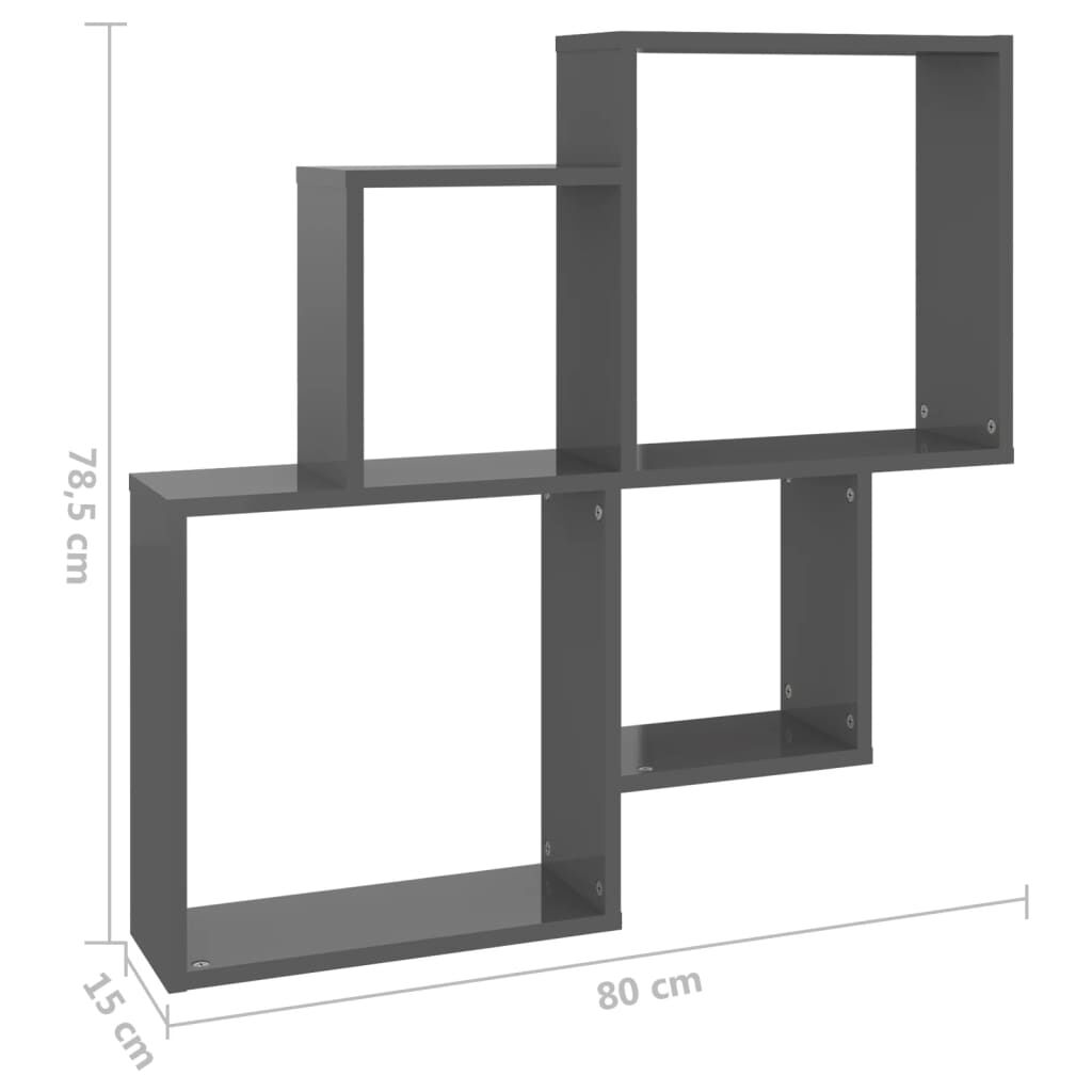 vidaXL Ράφι Κύβος Τοίχου Γυαλιστερό Γκρι 80x15x78,5 εκ. από Επεξ. Ξύλο