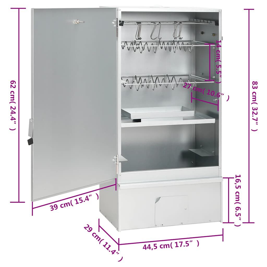 vidaXL Φούρνος Μπάρμπεκιου με Πριονίδι 44,5x29x83 εκ. Γαλβαν. Ατσάλι
