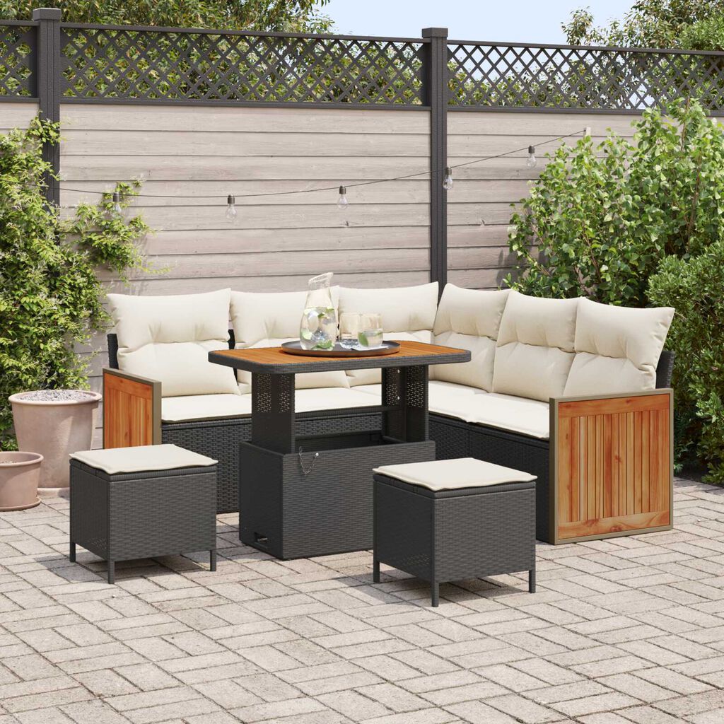 vidaXL Σετ Καναπέ Κήπου 8 pcs Μαύρο και κρεμ 90 x 55 x 71 cm