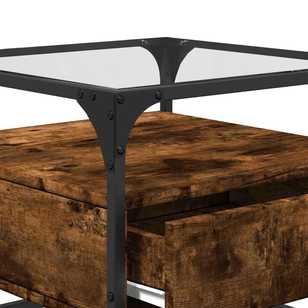 vidaXL Τραπεζάκι Σαλονιού Καπνιστή Δρυς 50x50x45εκ. με Γυάλινες Πόρτες