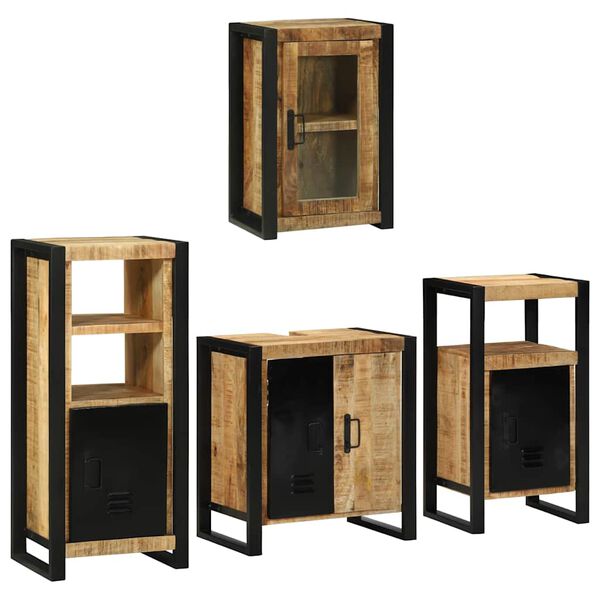 vidaXL Σετ Επίπλων Μπάνιου Επιτοίχιο 4 pcs Καφέ Στερεό ξύλο μάνγκο