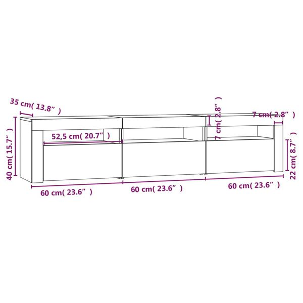 vidaXL Έπιπλο Τηλεόρασης με LED Γκρι Σκυροδέματος 180x35x40 εκ.