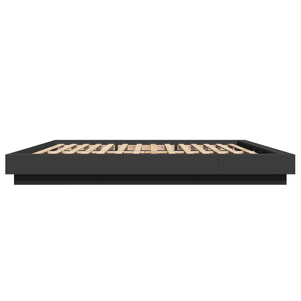 vidaXL Πλαίσιο Κρεβατιού με LED Μαύρο 180 x 200 εκ. Επεξ. Ξύλο