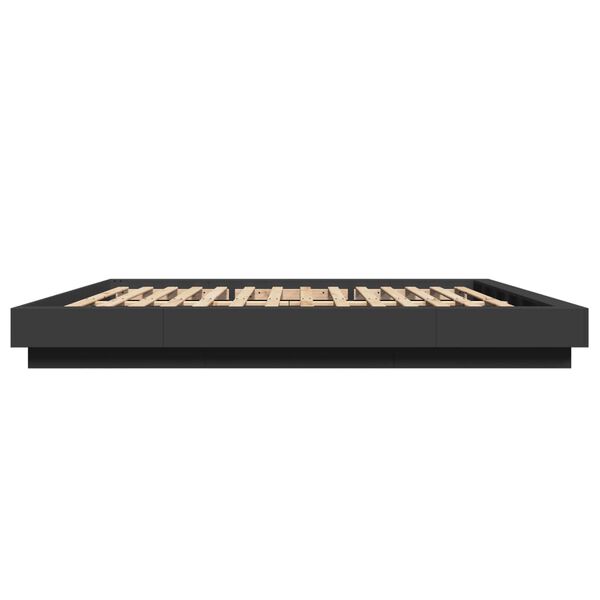 vidaXL Πλαίσιο Κρεβατιού με LED Μαύρο 180 x 200 εκ. Επεξ. Ξύλο