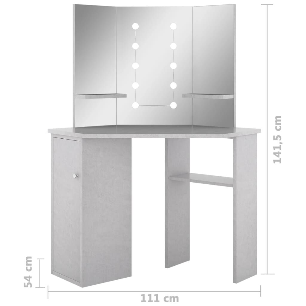 vidaXL Μπουντουάρ Γωνιακό με LED Γκρι Σκυροδ. 111 x 54 x 141,5 εκ.
