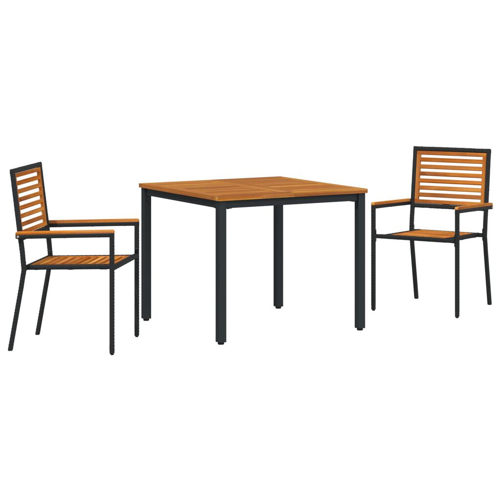 vidaXL Σέτ φαγητού για κήπο 3 pcs Μαύρο και Ξύλο 90 x 90 x 75 cm