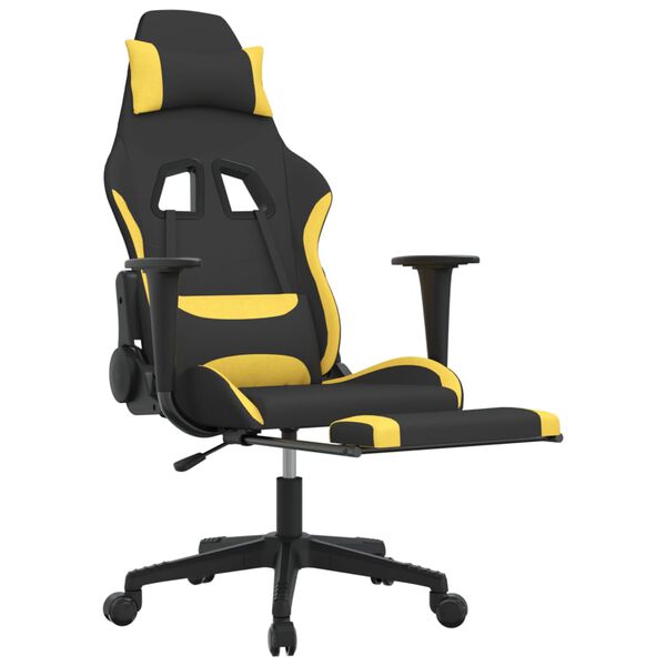 vidaXL Καρέκλα Μασάζ Gaming Μαύρη/Κίτρινο Ύφασμα με Υποπόδιο