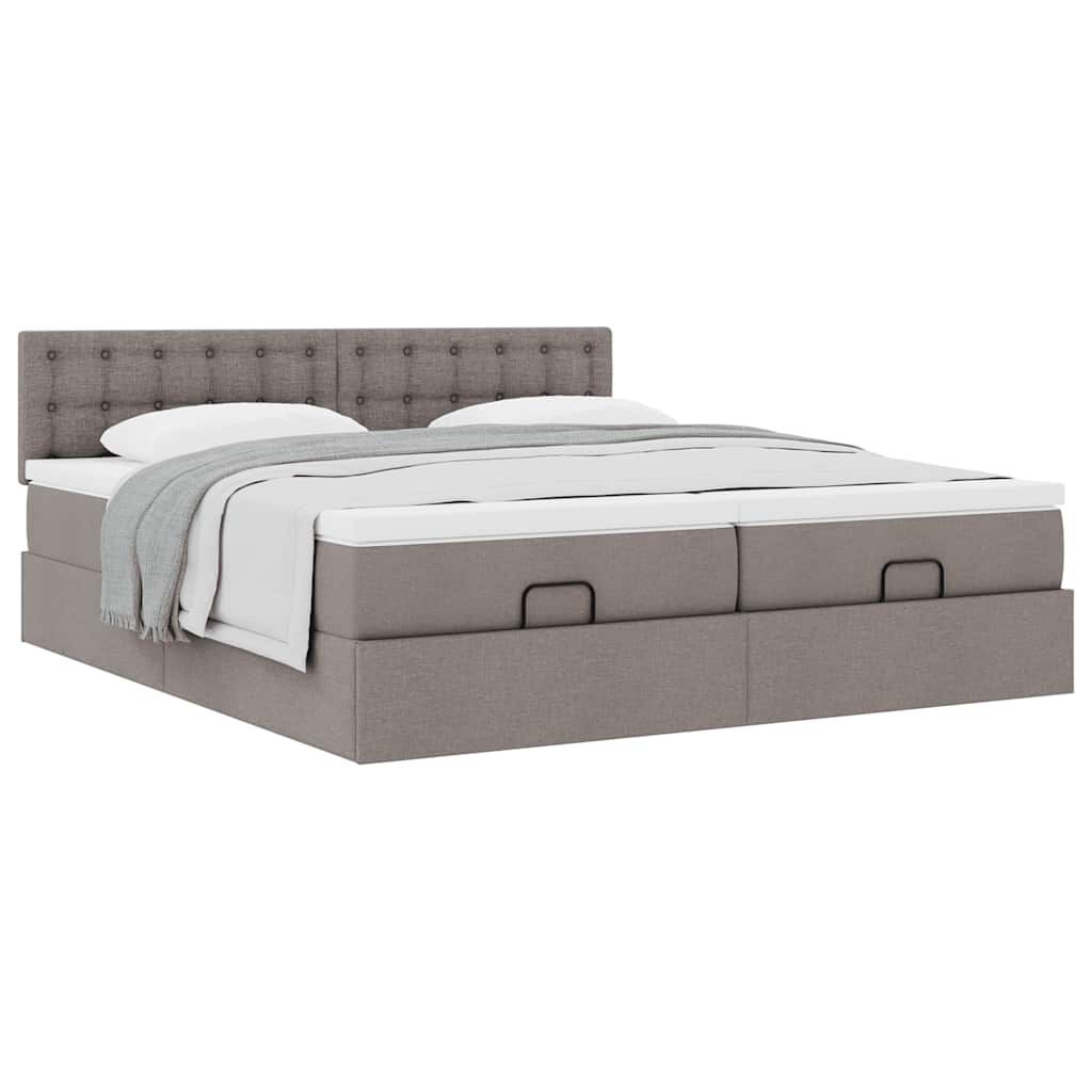 vidaXL Οθωμανικό κρεβάτι με στρώματα Taupe 200x200cm ύφασμα