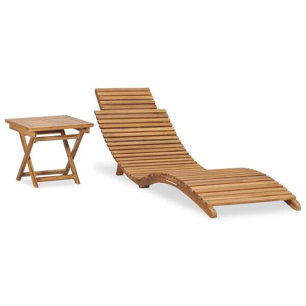 vidaXL Ξαπλώστρα Πτυσσόμενη από Μασίφ Ξύλο Teak με Τραπέζι
