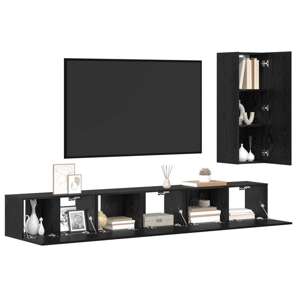 vidaXL Σετ επίπλου τηλεόρασης 4 pcs Μαύρη Δρυς 30.5 x 30 x 90 cm