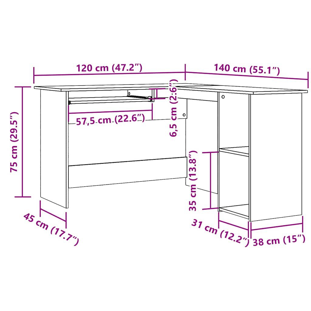 vidaXL Γραφείο Γωνιακό Τεχνίτης Δρυς 120x140x75 εκ Επεξεργασμένο Ξύλο