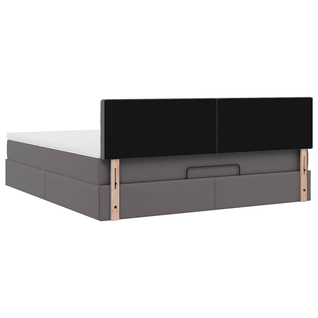 vidaXL Οθωμανικό κρεβάτι με στρώματα & LEDs Γκρι Faux Leather