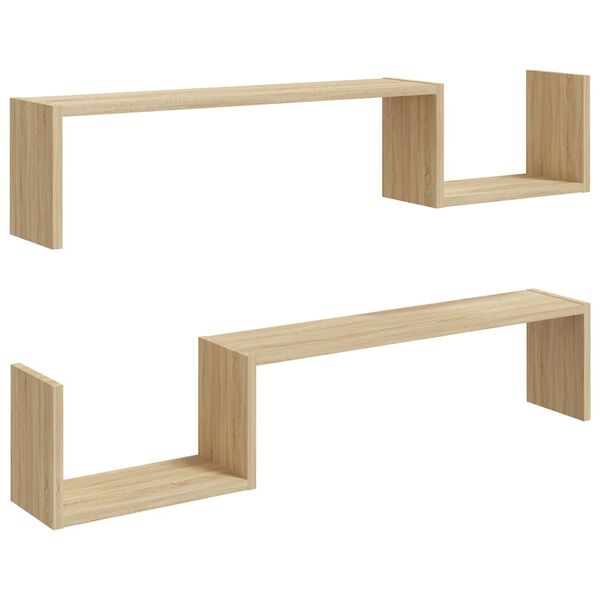 vidaXL Ραφιέρες Τοίχου 2 τεμ Sonoma Δρυς 100 x 15 x 50 εκ. Επεξ. Ξύλο