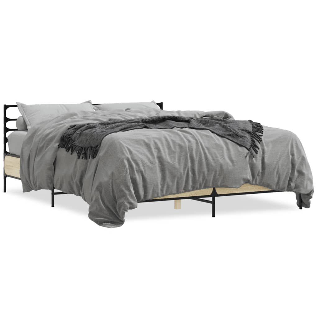 vidaXL Πλαίσιο Κρεβατιού Sonoma Δρυς 150x200 εκ. Επεξ. Ξύλο & Μέταλλο