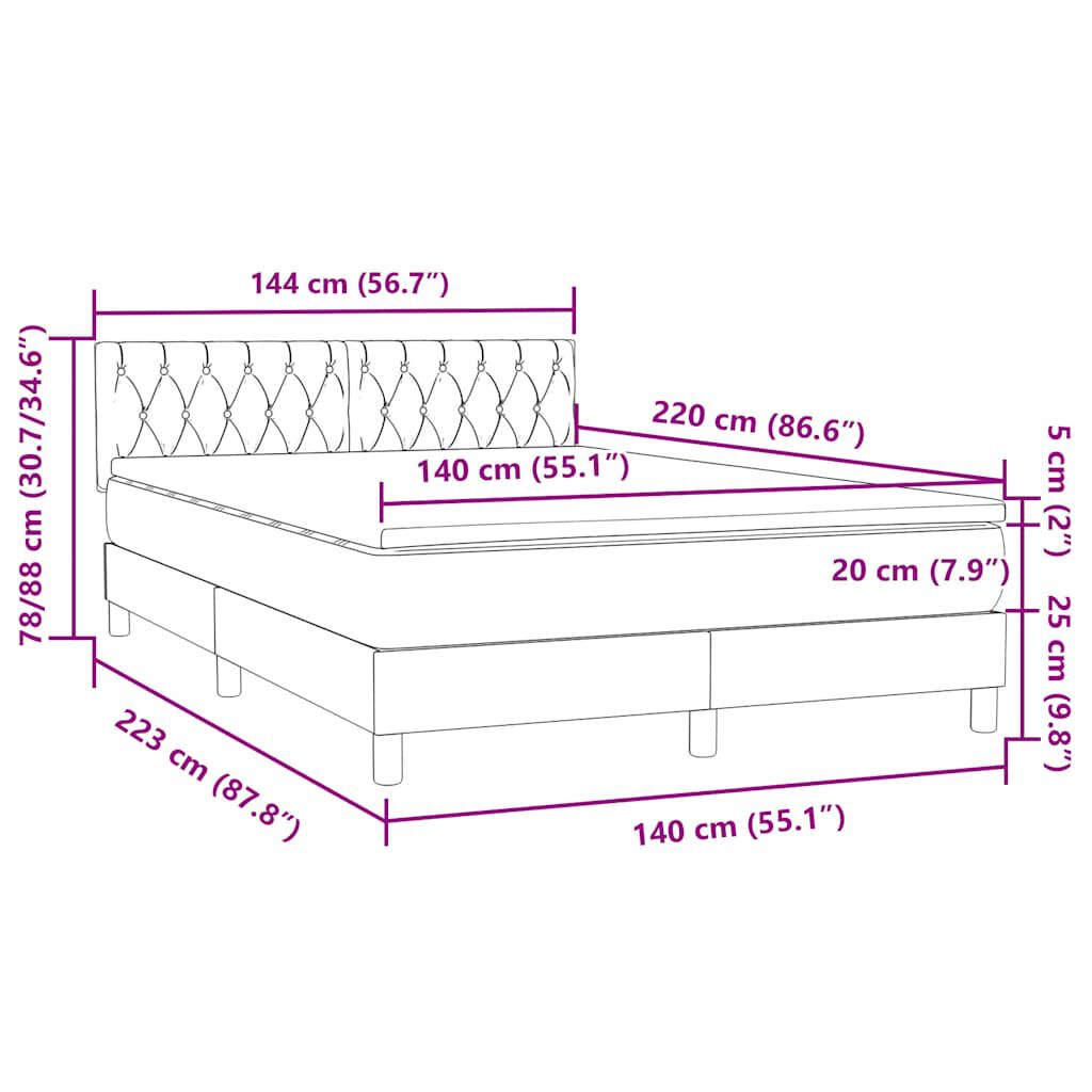 vidaXL Box Spring Κρεβάτι με στρώμα Σκούρο πράσινο 140x220cm Βελούδινο
