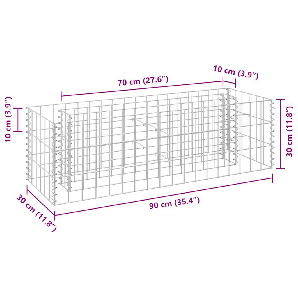 vidaXL Συρματοκιβώτιο-Γλάστρα Υπερυψωμένη 90x30x30 εκ. Γαλβ. Χάλυβας