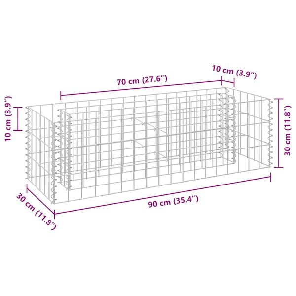 vidaXL Συρματοκιβώτιο-Γλάστρα Υπερυψωμένη 90x30x30 εκ. Γαλβ. Χάλυβας