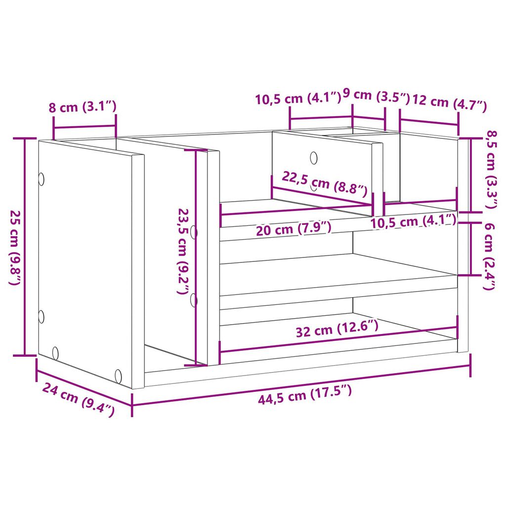 vidaXL Οργανωτής Γραφείου Ξύλο 44.5x24x25 cm