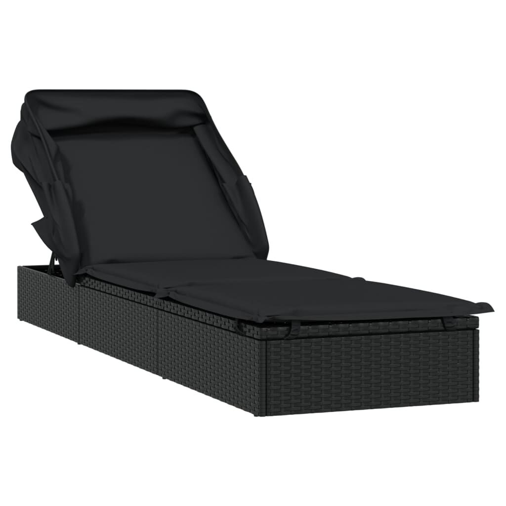 vidaXL Ξαπλώστρα Πτυσσόμενη Οροφή Μαύρη 213 x 63 x 97 εκ. Συνθ. Ρατάν