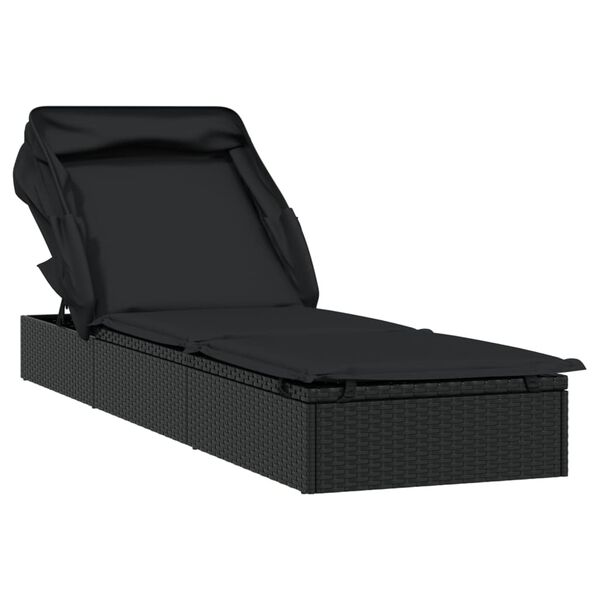 vidaXL Ξαπλώστρα Πτυσσόμενη Οροφή Μαύρη 213 x 63 x 97 εκ. Συνθ. Ρατάν