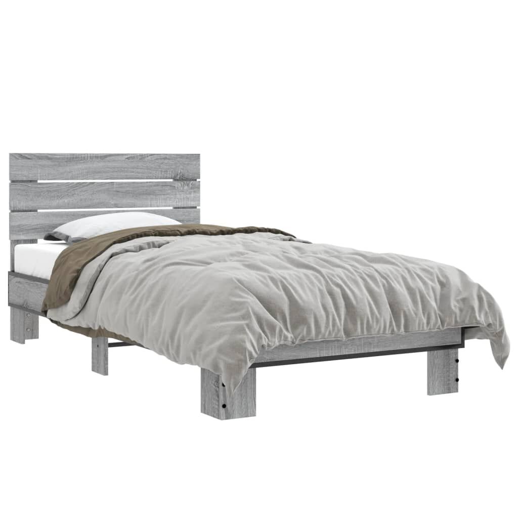 vidaXL Πλαίσιο Κρεβατιού Γκρι Sonoma 75x190 εκ. Επεξ. Ξύλο & Μέταλλο