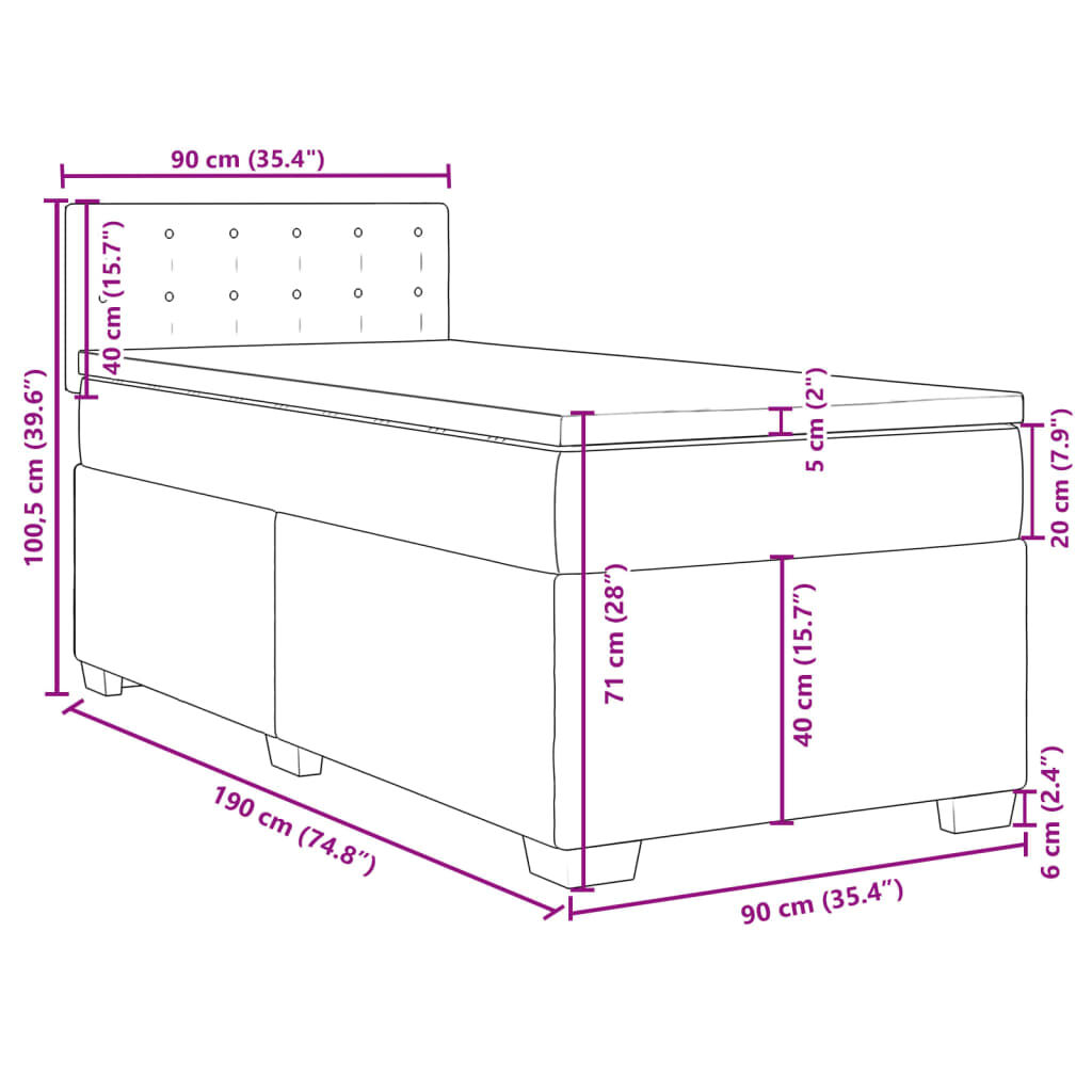vidaXL Κρεβάτι Boxspring με Στρώμα Σκούρο Μπλε 90x190 εκ. Βελούδινο