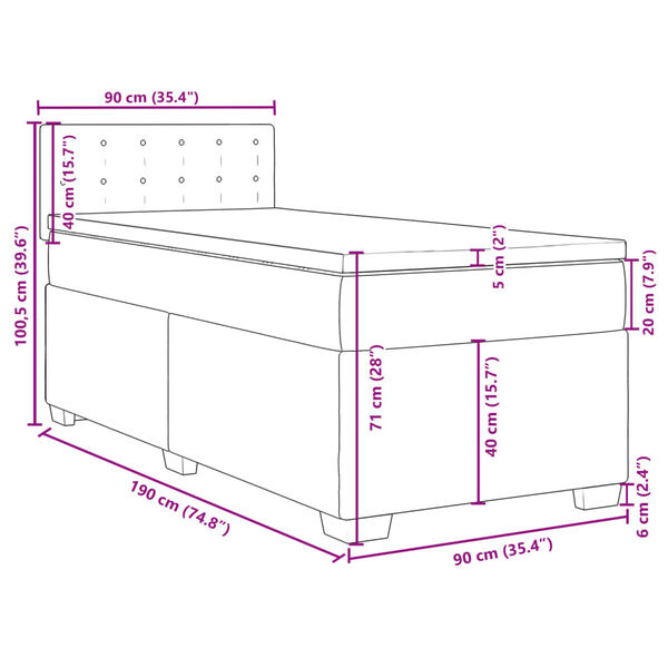 vidaXL Κρεβάτι Boxspring με Στρώμα Σκούρο Μπλε 90x190 εκ. Βελούδινο