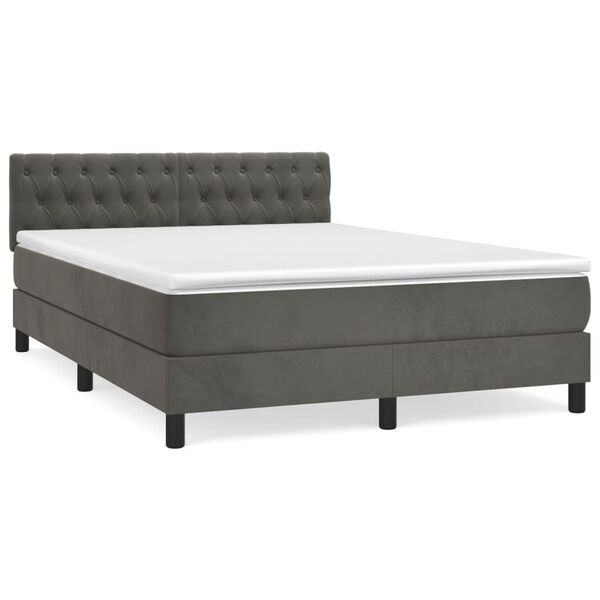 vidaXL Κρεβάτι Boxspring με Στρώμα Σκούρο Γκρι 140x200 εκ. Βελούδινο