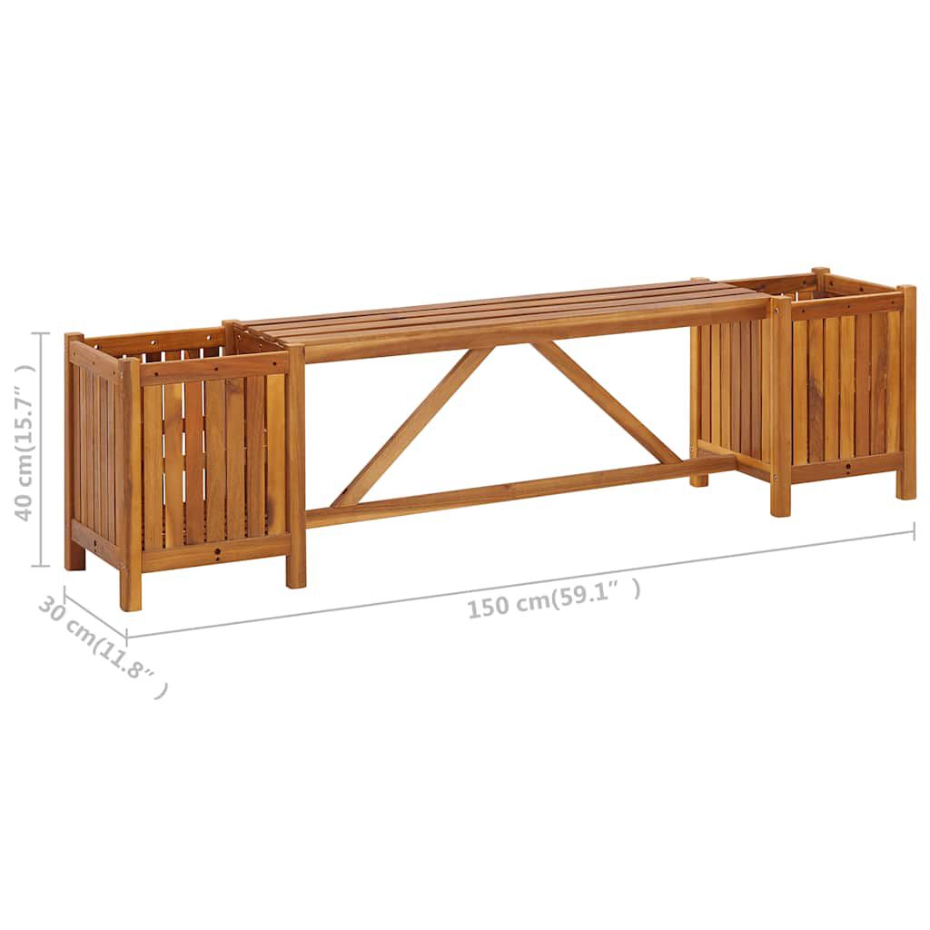 vidaXL Πάγκος Κήπου με 2 Γλάστρες 150x30x40 εκ. από Μασίφ Ξύλο Ακακίας
