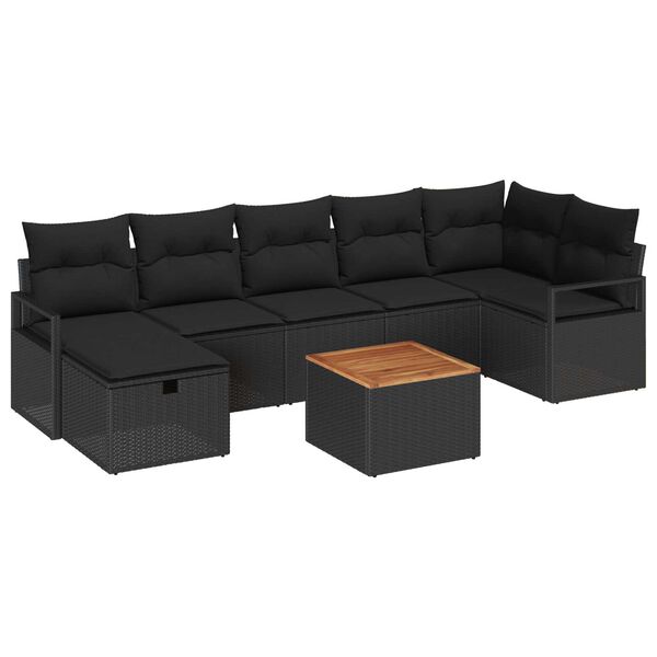 vidaXL Σετ Καναπέ Κήπου με μαξιλάρι 8 pcs Μαύρο Πολυ ράταν