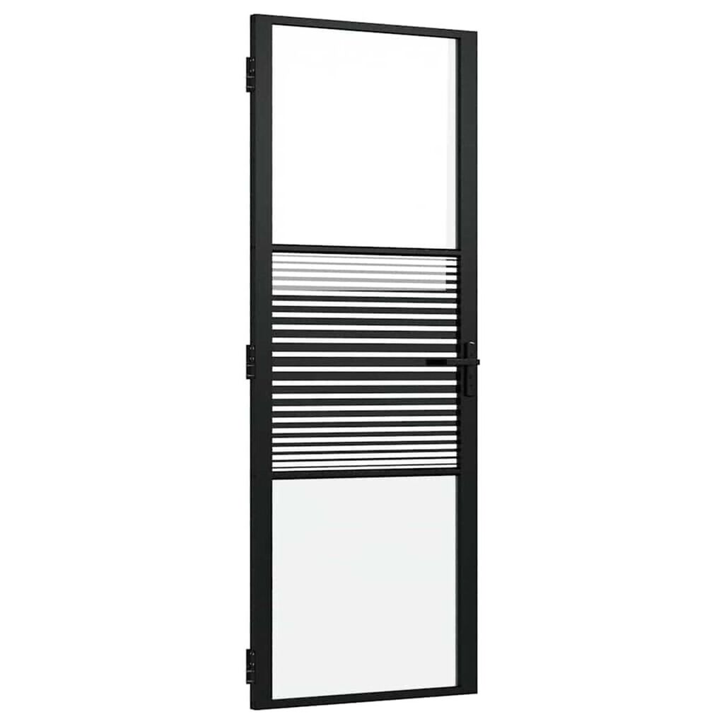 vidaXL Εσωτερική Πόρτα Μαύρο 76 x 201.5 cm Tempered γυαλί, Αλουμίνιο