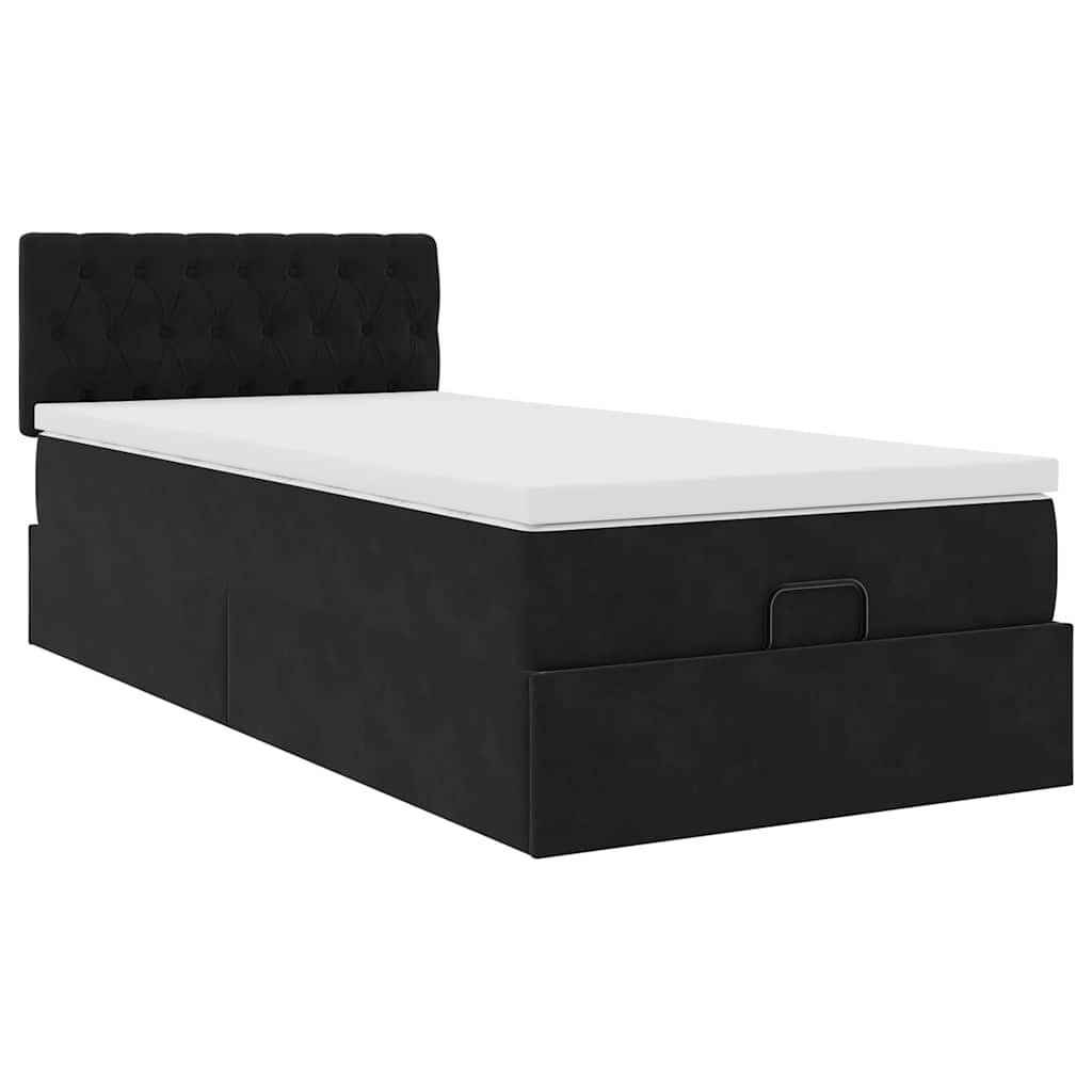 vidaXL Οθωμανικό κρεβάτι με στρώμα & LEDs Μαύρο 90x200cm Velvet