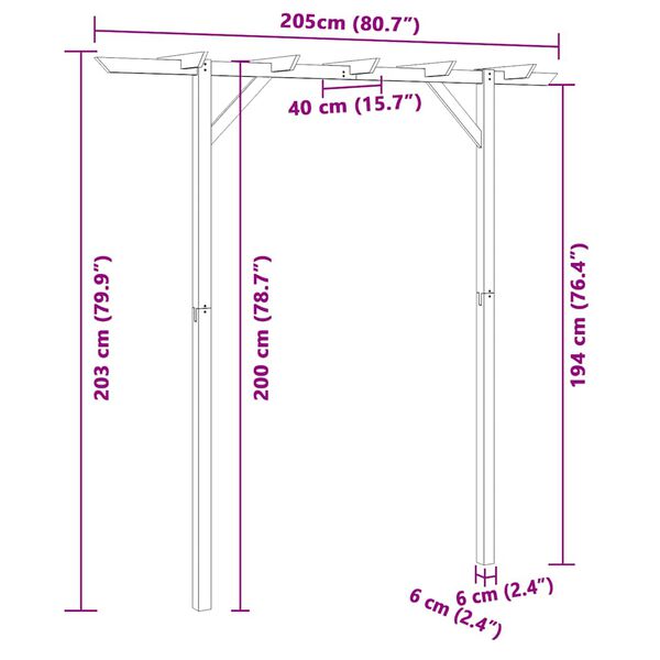 vidaXL Πέργκολα Είσοδος 205 x 40 x 203 εκ. Ξύλινη