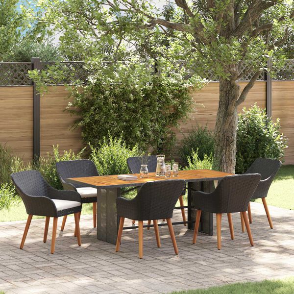 vidaXL Σέτ φαγητού για κήπο 7 pcs Μαύρο και καφέ συνθετικό ρατάν
