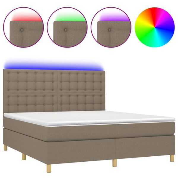 vidaXL &Kappa;&rho;&epsilon;&beta;ά&tau;&iota; Boxspring &mu;&epsilon; &Sigma;&tau;&rho;ώ&mu;&alpha; & LED Taupe 180x200 &epsilon;&kappa;. &Upsilon;&phi;&alpha;&sigma;&mu;ά&tau;&iota;&nu;&omicron;