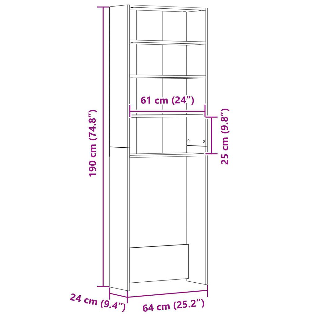 vidaXL Ντουλάπα Πλυντηρίου Μαύρη Βελανιδιά 64x24x190 εκ Επεξεργασμένο Ξύλο