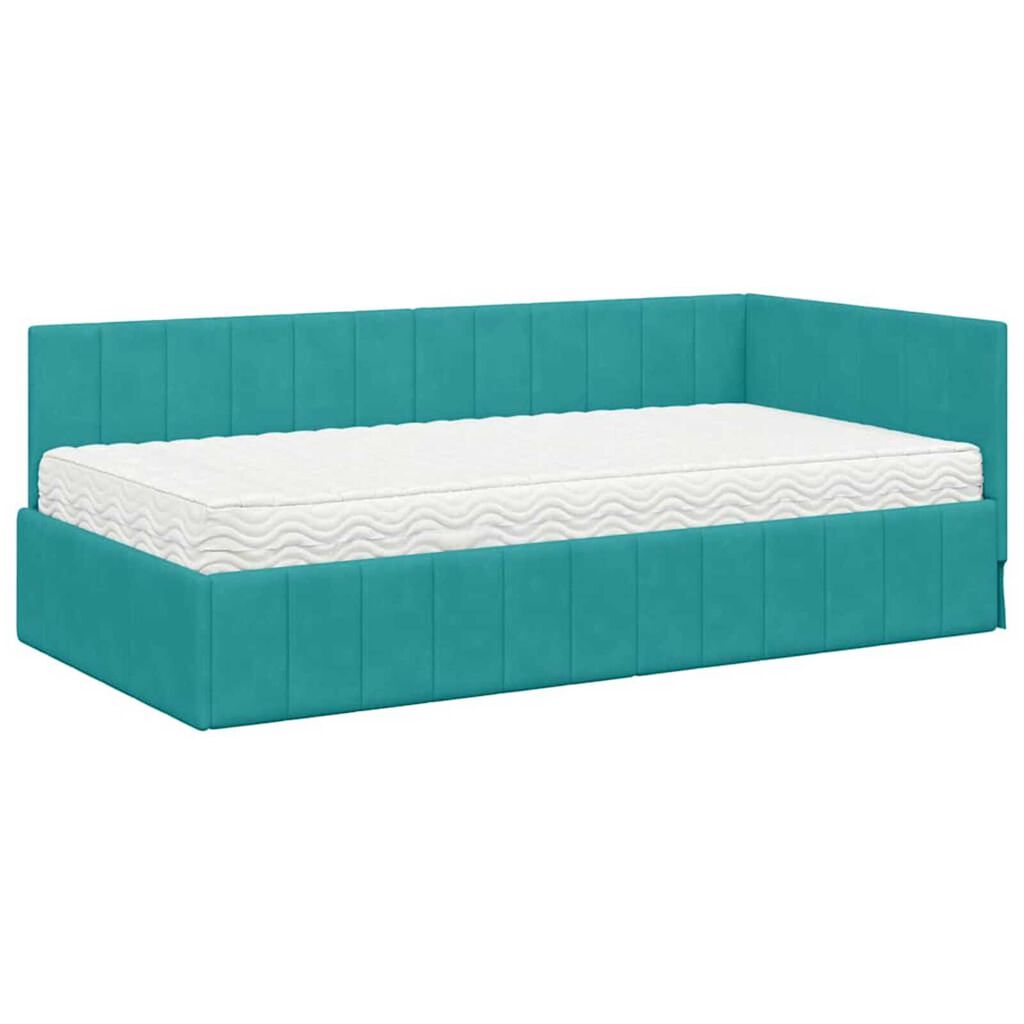 vidaXL Κρεβάτι Γωνίας με στρώμα Τιρκουάζ 90 x 190 cm Βελούδο