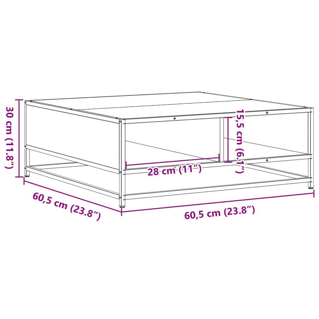 vidaXL Τραπεζάκι Σαλονιού Καφέ Δρυς 60,5x60,5x30 εκ. Επ. Ξύλο&Μέταλλο