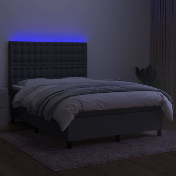 vidaXL &Kappa;&rho;&epsilon;&beta;ά&tau;&iota; Boxspring &mu;&epsilon; &Sigma;&tau;&rho;ώ&mu;&alpha; & LED &Sigma;&kappa;.&Gamma;&kappa;&rho;&iota; 140x190&epsilon;&kappa;. &Upsilon;&phi;&alpha;&sigma;&mu;ά&tau;&iota;&nu;&omicron;