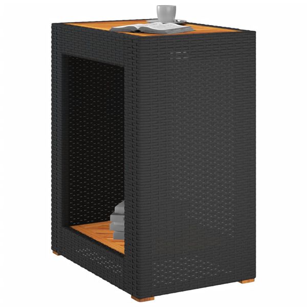 vidaXL Τραπέζι Κήπου με Ξύλινη Επιφάνεια Μαύρο 60x40x75 εκ Συνθ. Ρατάν