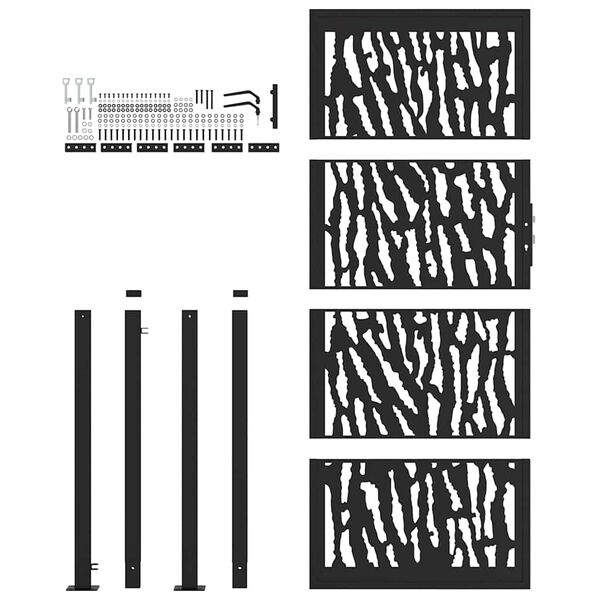 vidaXL Πόρτα Κήπου Μαύρη με Σχέδιο Ατσάλινης Γραμμής 105x205 εκ.