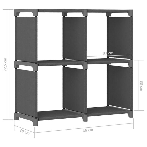 vidaXL Ραφιέρα με 4 Κύβους & Κουτιά Γκρι 69x30x72,5 εκ. Υφασμάτινη