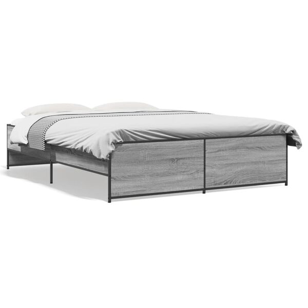 vidaXL Πλαίσιο Κρεβατιού Γκρι Sonoma 150x200 εκ. Επεξ. Ξύλο & Μέταλλο