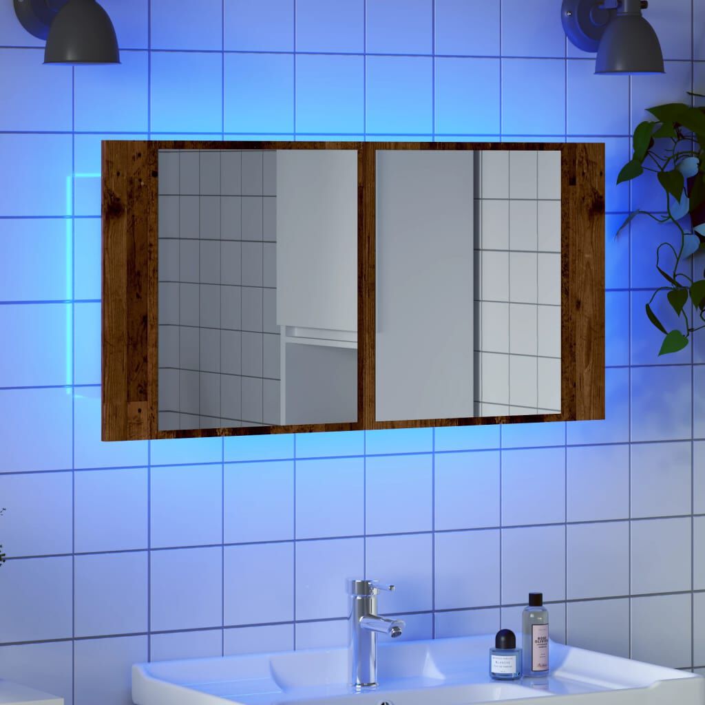 vidaXL Έπιπλο Καθρέφτη με LED Όψη Παλαιού Ξύλου 40x12x45εκ. Επεξ. Ξύλο