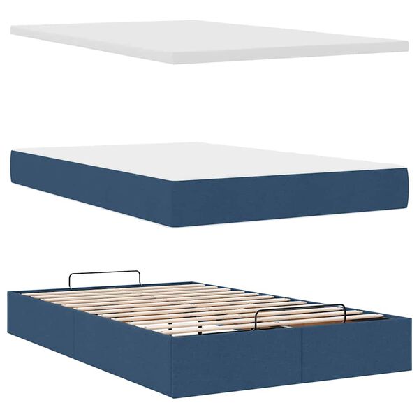 vidaXL Οθωμανικό κρεβάτι με στρώμα μπλε 120x200cm ύφασμα